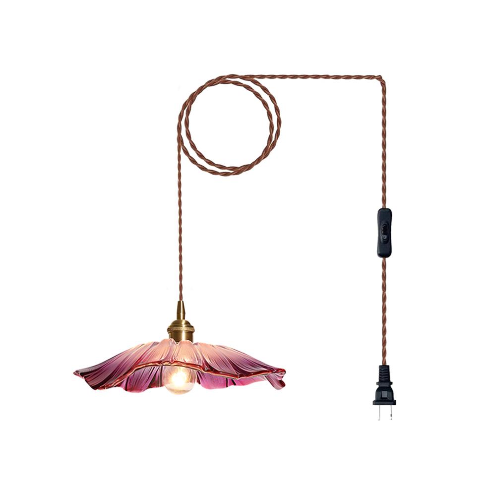 Pendant Light Glass Flower Shade 11 in x 5.1 in Pink Clear Green Dining Room Kitchen Island Hanging Ceiling Lamp | Kalsten