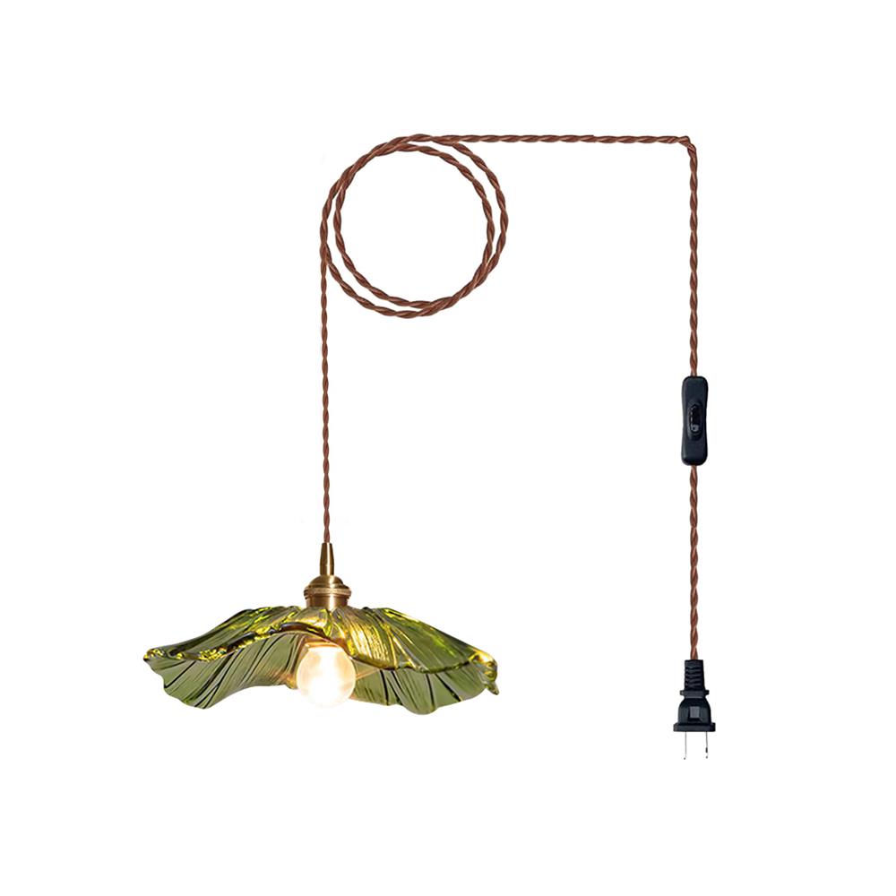 Pendant Light Glass Flower Shade 11 in x 5.1 in Pink Clear Green Dining Room Kitchen Island Hanging Ceiling Lamp | Kalsten