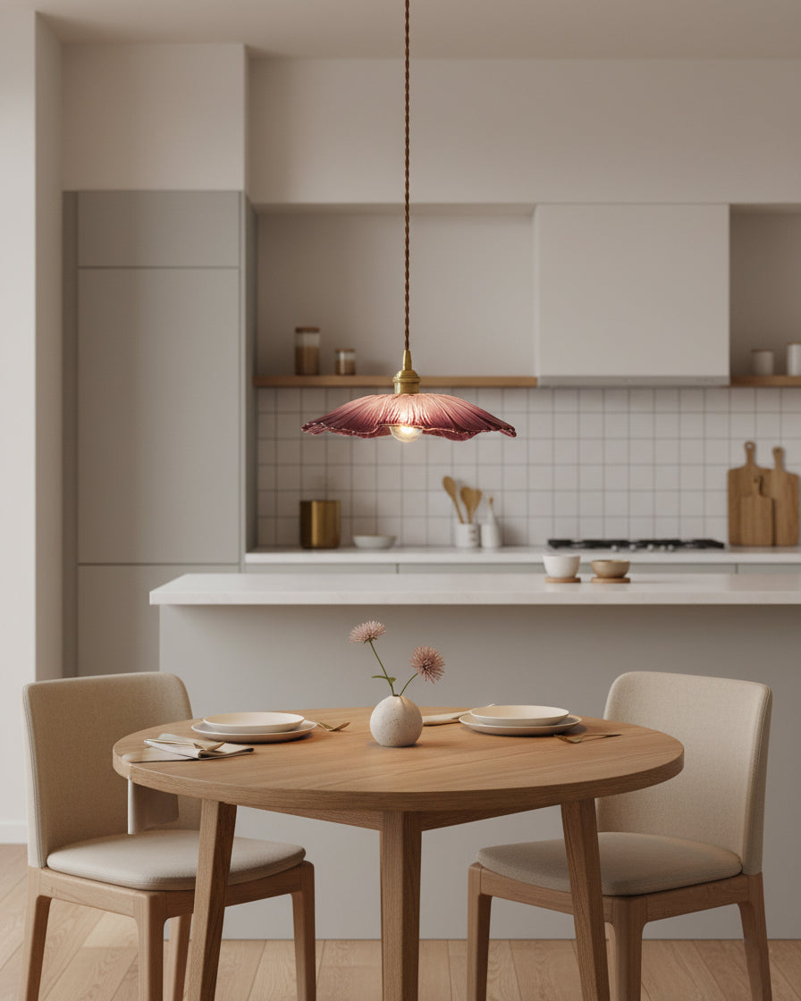 Pendant Light Glass Flower Shade 11 in x 5.1 in Pink Clear Green Dining Room Kitchen Island Hanging Ceiling Lamp | Kalsten