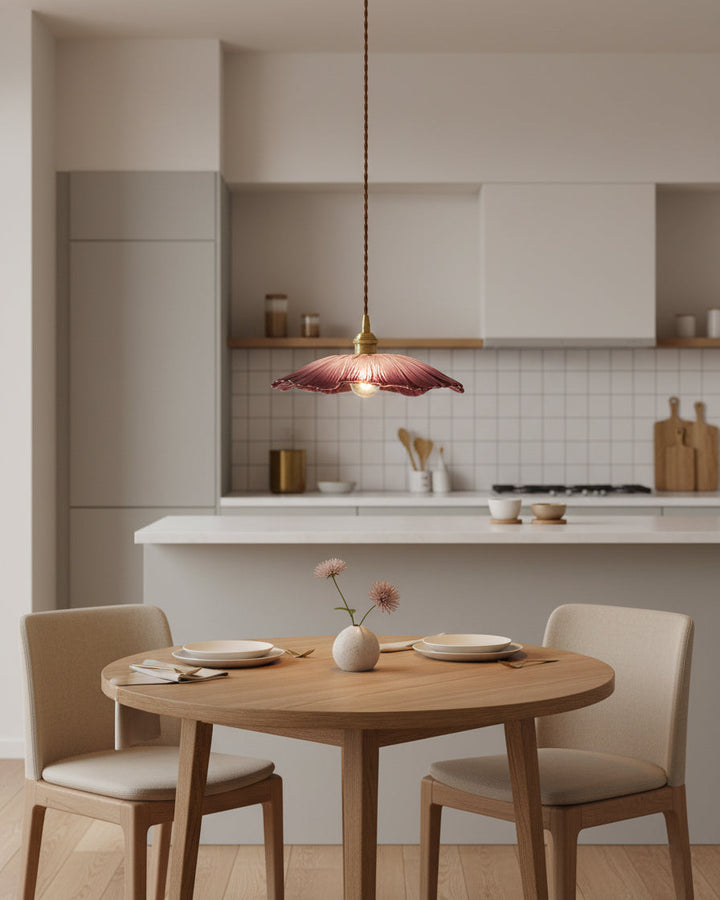 Pendant Light Glass Flower Shade 11 in x 5.1 in Pink Clear Green Dining Room Kitchen Island Hanging Ceiling Lamp | Kalsten