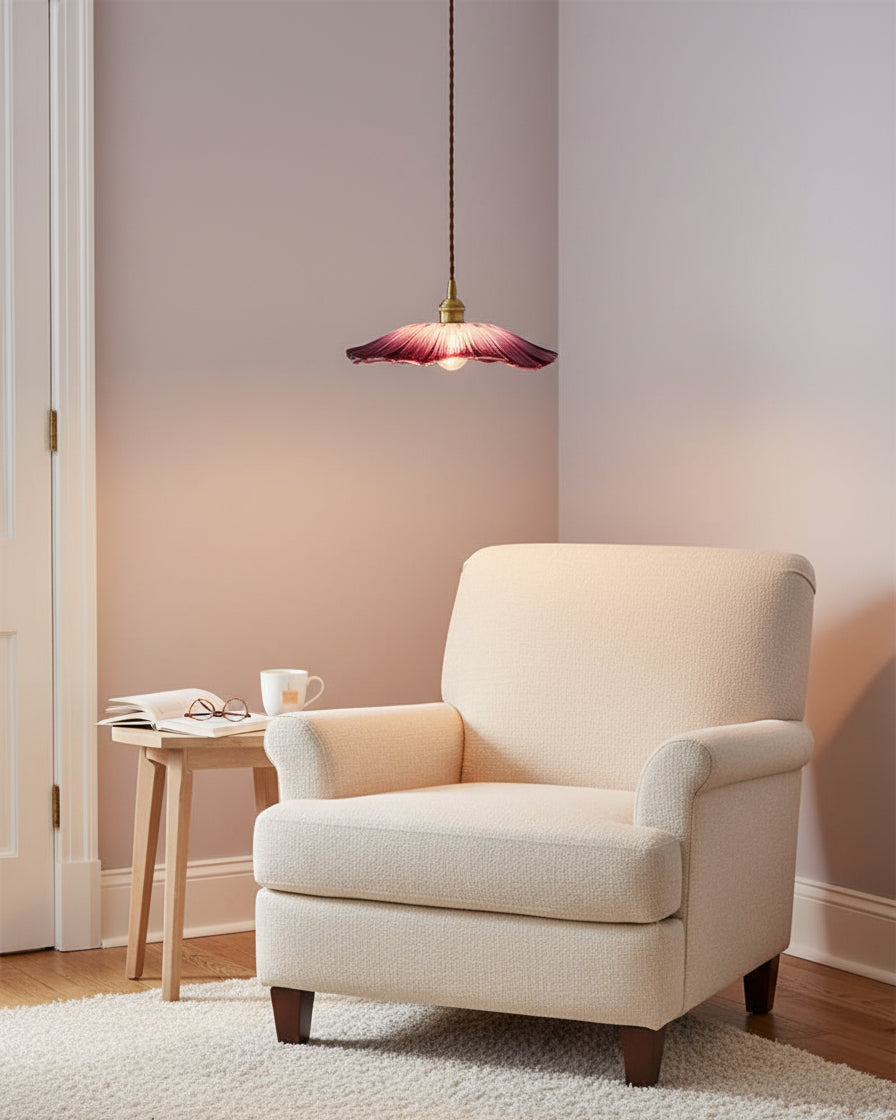 Pendant Light Glass Flower Shade 11 in x 5.1 in Pink Clear Green Dining Room Kitchen Island Hanging Ceiling Lamp | Kalsten