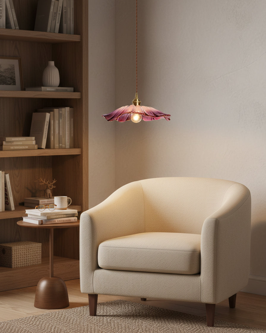 Pendant Light Glass Flower Shade 11 in x 5.1 in Pink Clear Green Dining Room Kitchen Island Hanging Ceiling Lamp | Kalsten