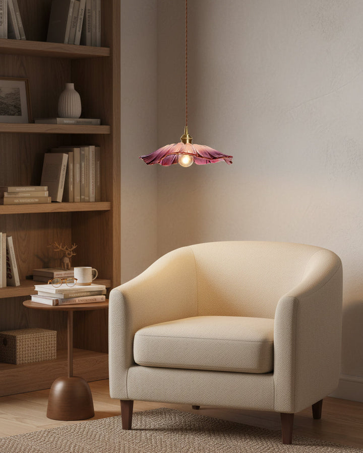 Pendant Light Glass Flower Shade 11 in x 5.1 in Pink Clear Green Dining Room Kitchen Island Hanging Ceiling Lamp | Kalsten