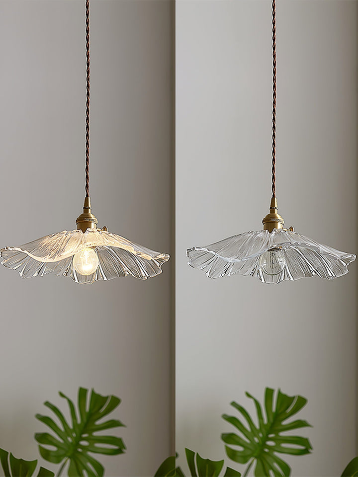 Pendant Light Glass Flower Shade 11 in x 5.1 in Pink Clear Green Dining Room Kitchen Island Hanging Ceiling Lamp | Kalsten