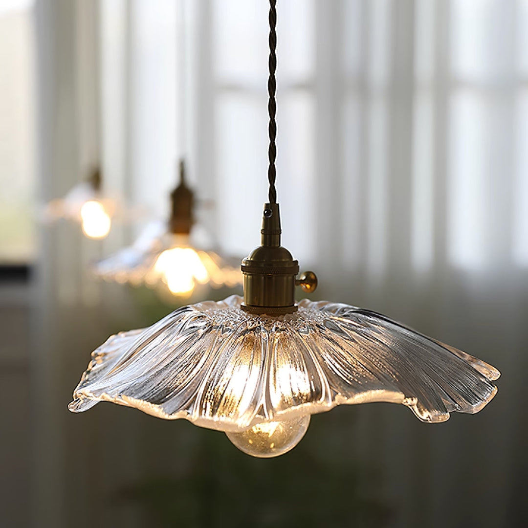 Pendant Light Glass Flower Shade 11 in x 5.1 in Pink Clear Green Dining Room Kitchen Island Hanging Ceiling Lamp | Kalsten