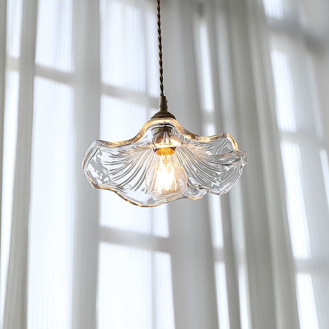 Pendant Light Glass Flower Shade 11 in x 5.1 in Pink Clear Green Dining Room Kitchen Island Hanging Ceiling Lamp | Kalsten