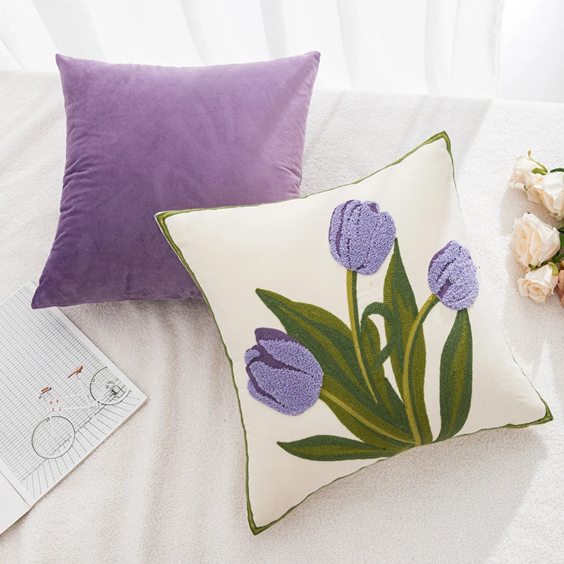 Embroidered Tulip Pillowcase | Kalsten