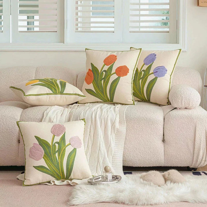 Embroidered Tulip Pillowcase | Kalsten