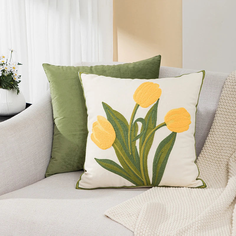 Embroidered Tulip Pillowcase | Kalsten
