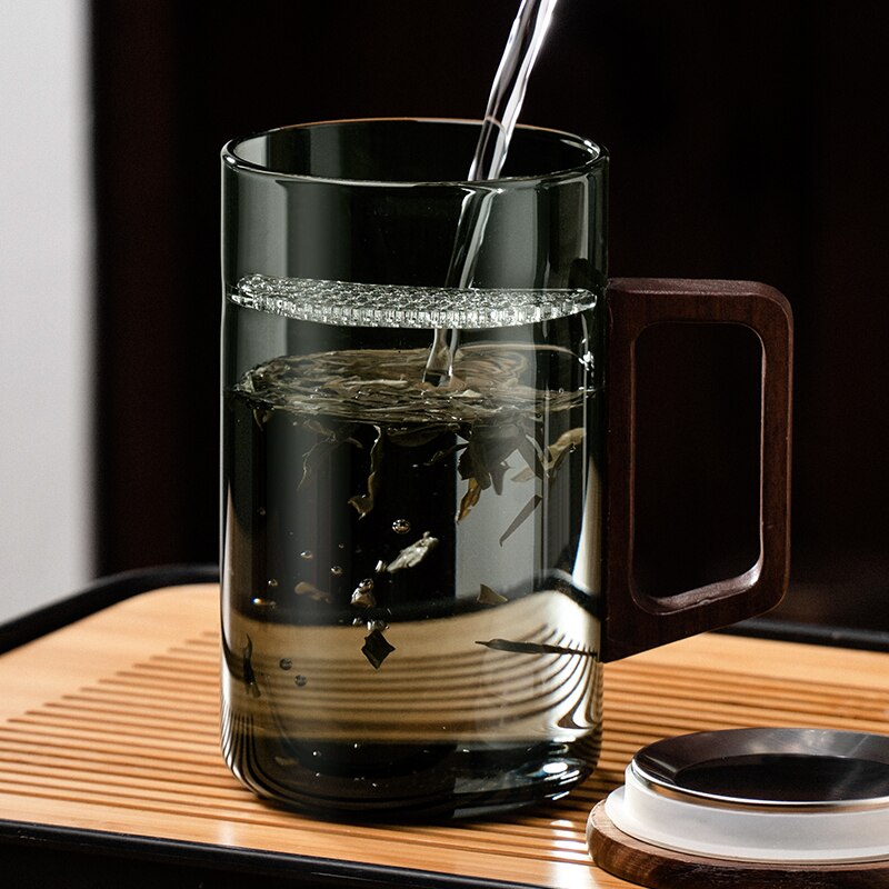 BowLift | GIANXI Tea cup with moon filter Japanese wooden handle heat-resistant glass cups tea leaf separation tea cup set