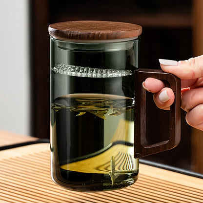 Skanto | GIANXI Teacup with Moon Filter Japanese Wood Splitter Heat-resistant Glass Cups Tea Leaf Separation Teacup Set