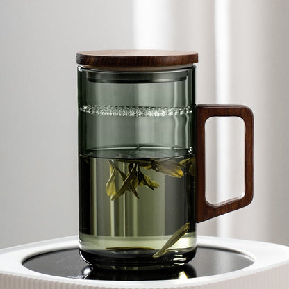 BowLift | GIANXI Tea cup with moon filter Japanese wooden handle heat-resistant glass cups tea leaf separation tea cup set