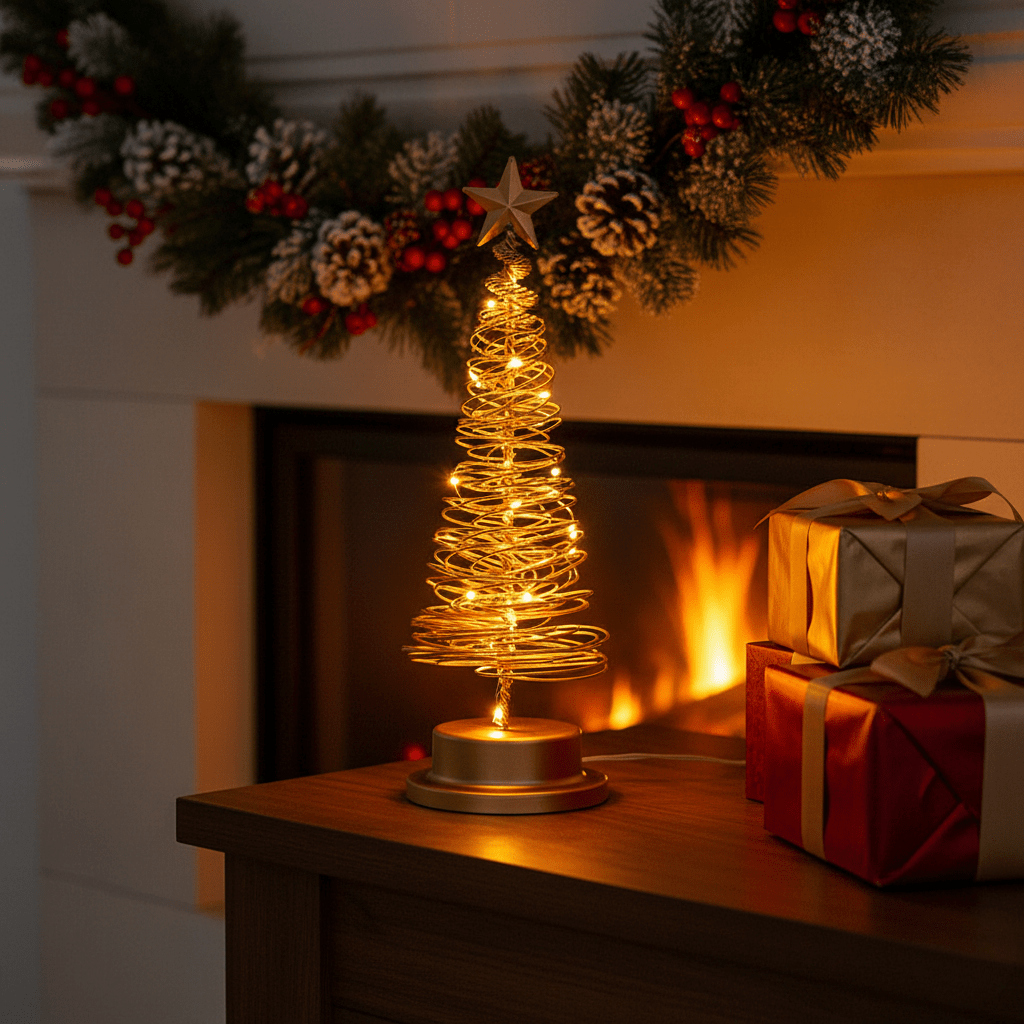 Skanto | LED Christmas Tree with Spiral Design and Star Detail (33 cm)