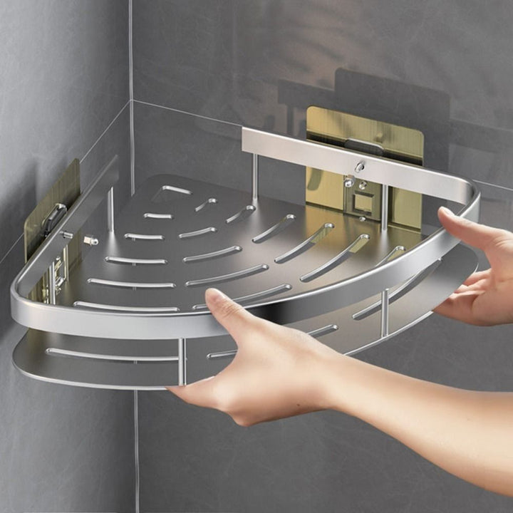 Corner Holder Aluminum Wall Shelf – Space-Saving Bathroom Organizer Without Drilling | Kalsten