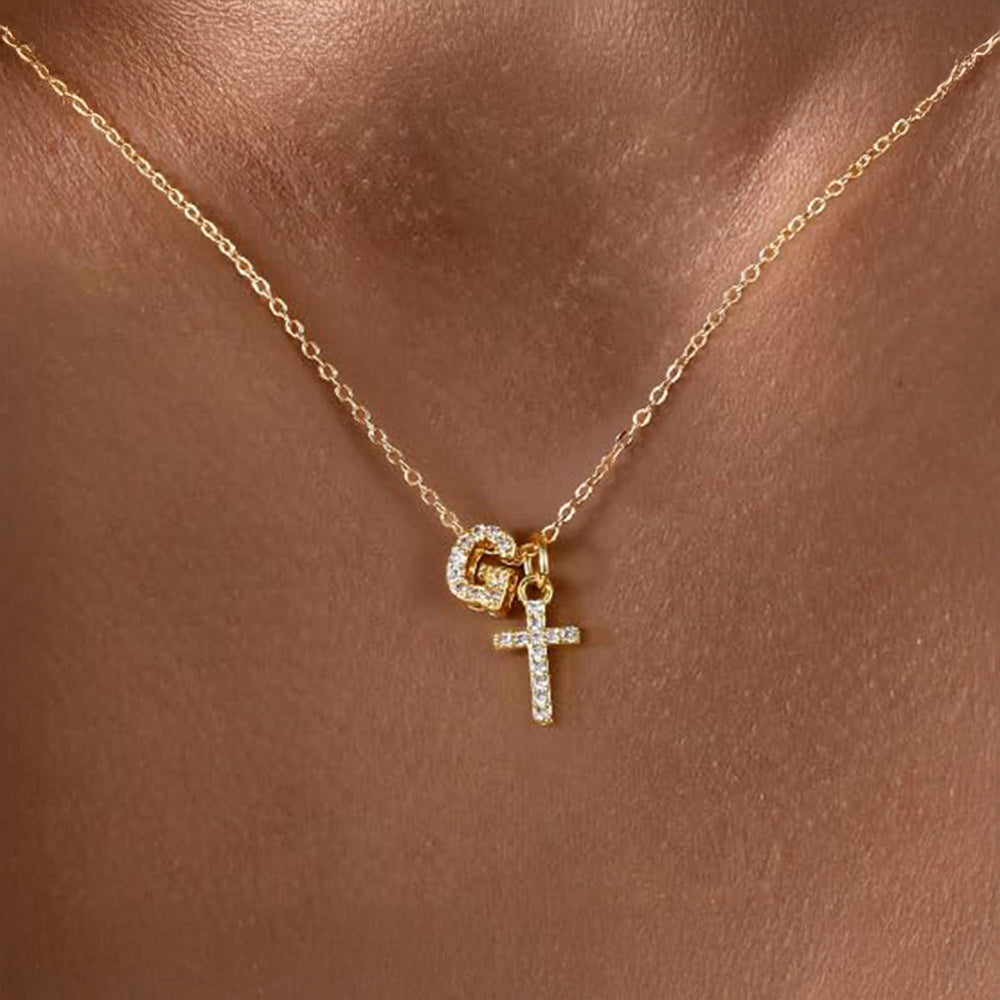 Kalsten | Dainty Diamond Initial & Cross Necklace