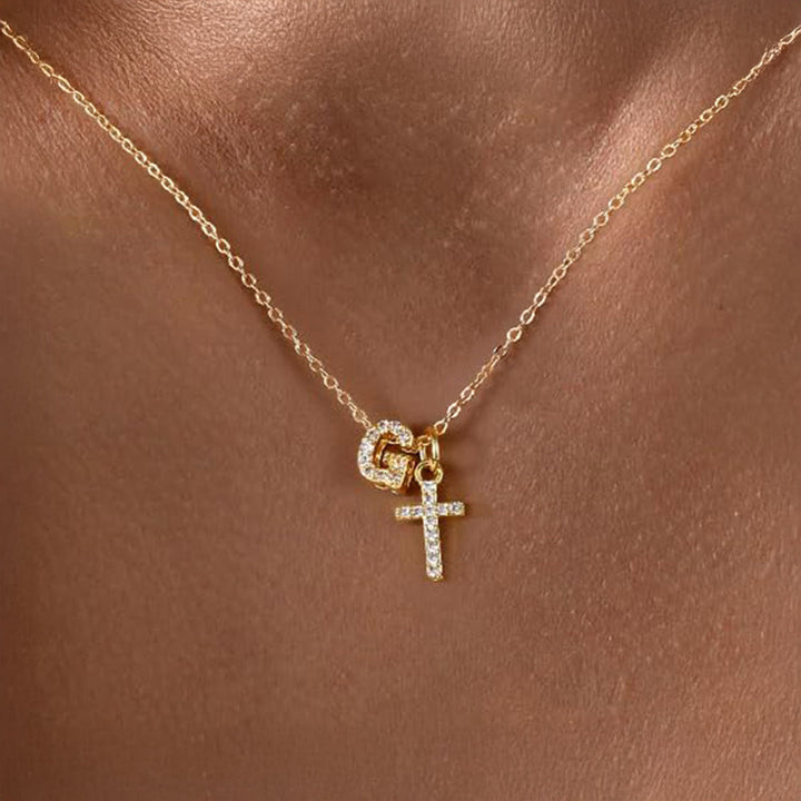 Kalsten | Dainty Diamond Initial & Cross Necklace