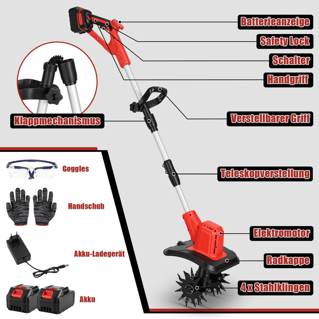 400W Battery Garden Tiller with 2 Batteries Portable | Kalsten