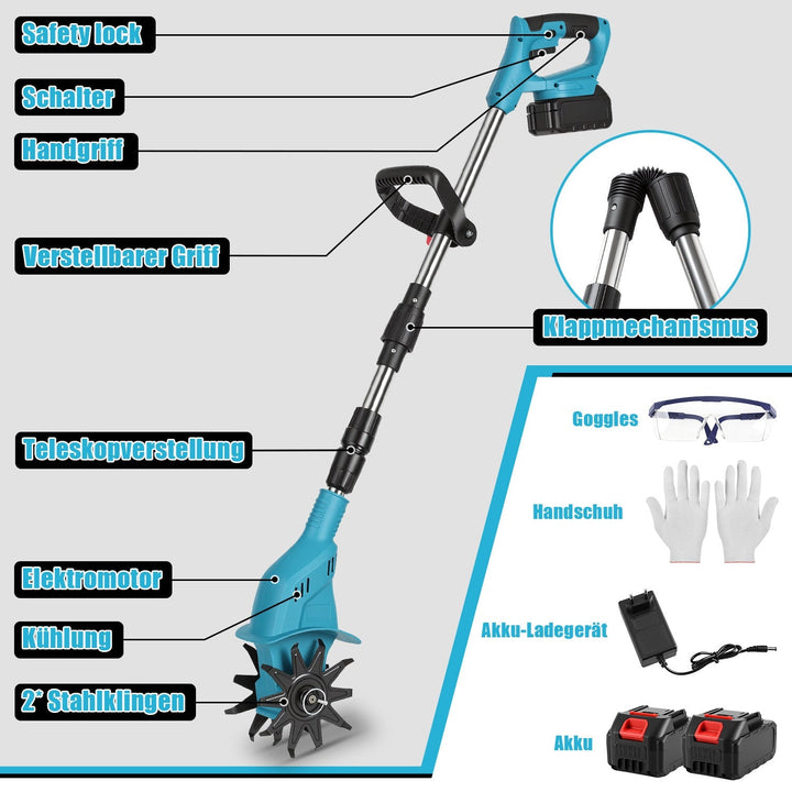 550W Battery Garden Cultivator with 2 Batteries Portable | Kalsten