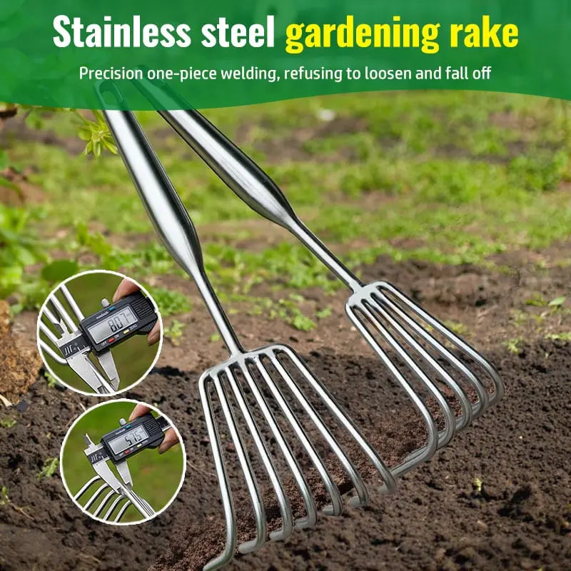 Noxord | Garden rake made of stainless steel — Sturdy hand rake with non-slip grip