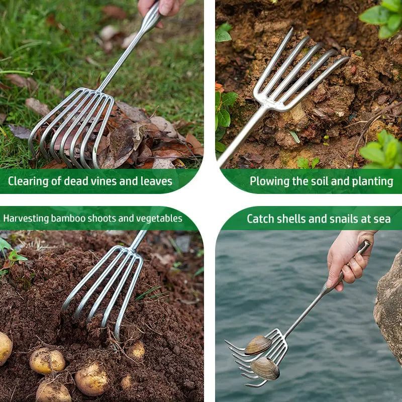 Noxord | Garden rake made of stainless steel — Sturdy hand rake with non-slip grip