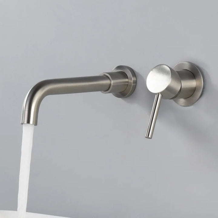 Modern Wall-Mounted Basin Tap with Brushed Nickel Finish Kalsten