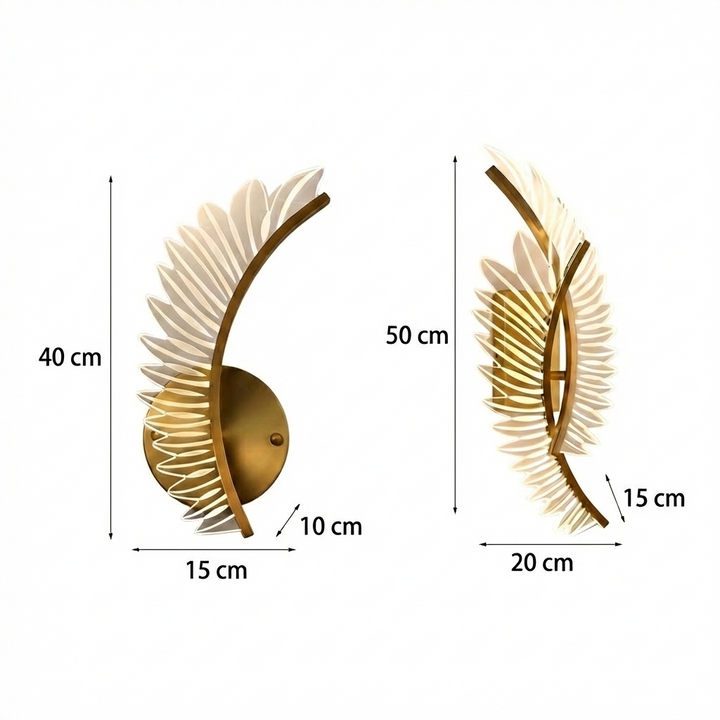 LED Wall Sconce Light – Modern Acrylic Feather Copper Leaf (40x15cm / 15.7x5.9in) | Kalsten