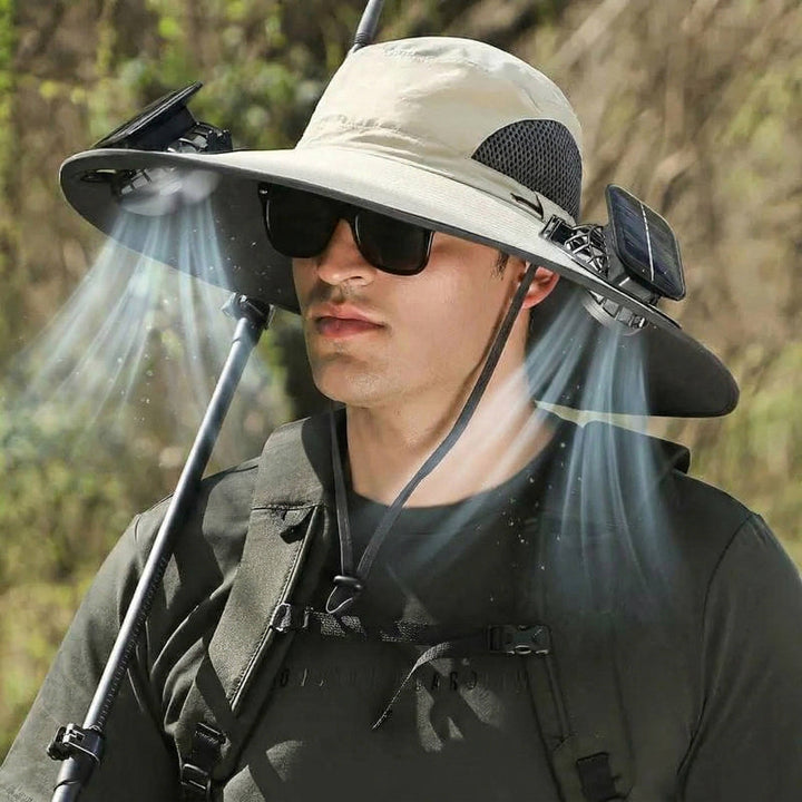 Outdoor Wide Brim Sun Hat with 2 Solar Fans, UV Protection for Men & Women, Cooling Hat for Camping & Hiking | Kalsten