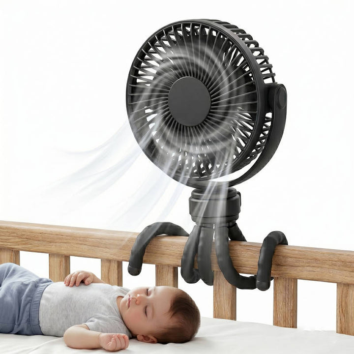 Portable Stroller Fan USB C Rechargeable, 5 Speed Quiet Baby Clip Fan with LED Display 10H Battery for Car Seat Crib Travel | Kalsten