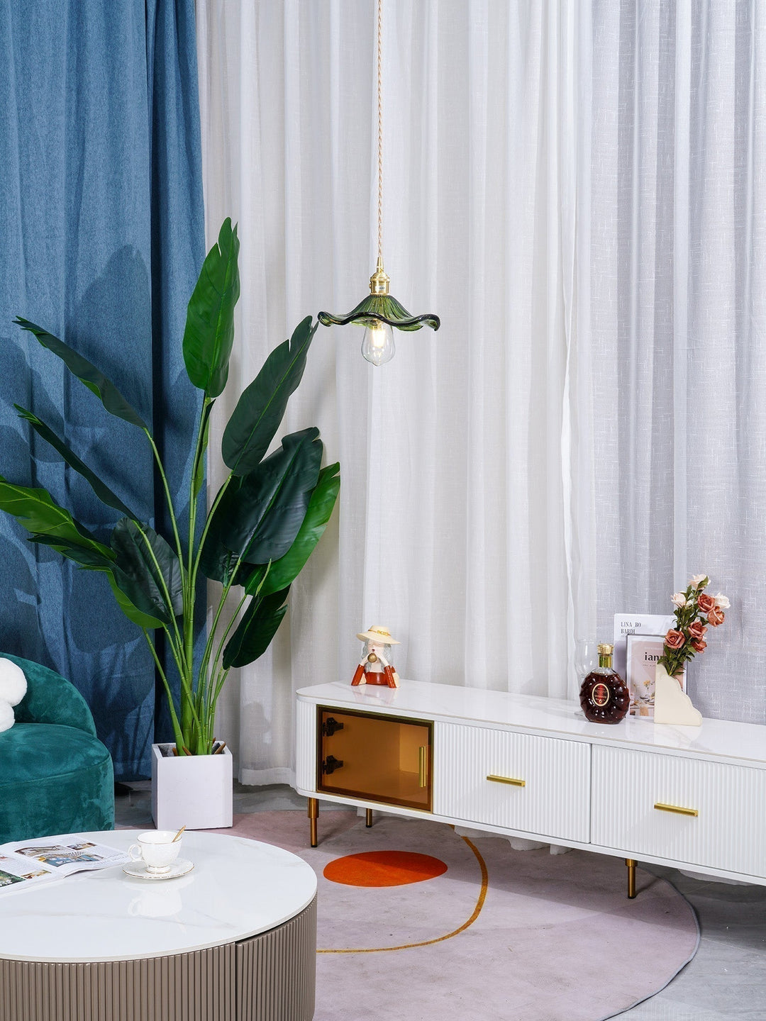 Glass Hibiscus Flower Hanging light Swag Light | Kalsten