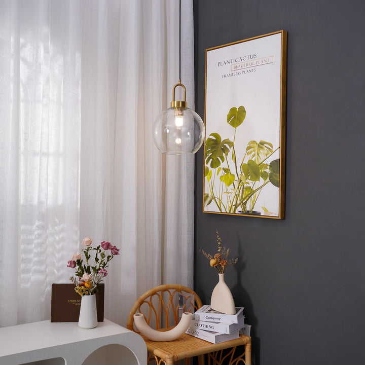 Pendant Light Glass Metal 11.8 in Hanging Living Room Bedroom Ceiling Adjustable Modern Minimalist Lighting Fixture | Kalsten