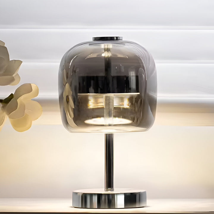 Gleam Glass Table Lamp – Smoky Grey USB-Powered Dimmable LED Light for Bedroom & Desk | Kalsten