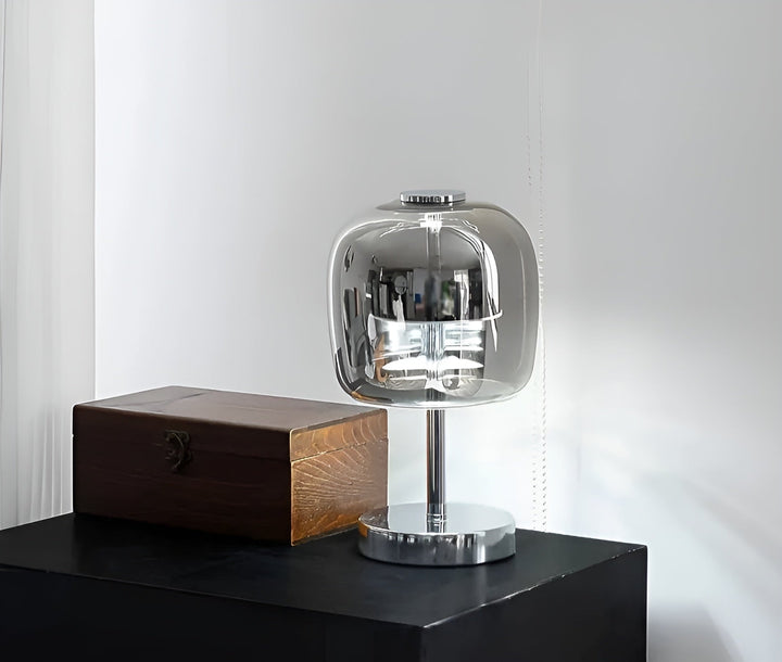 Gleam Glass Table Lamp – Smoky Grey USB-Powered Dimmable LED Light for Bedroom & Desk | Kalsten