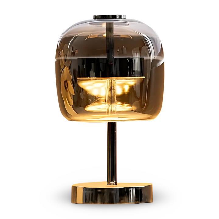 Gleam Glass Table Lamp – Smoky Grey USB-Powered Dimmable LED Light for Bedroom & Desk | Kalsten