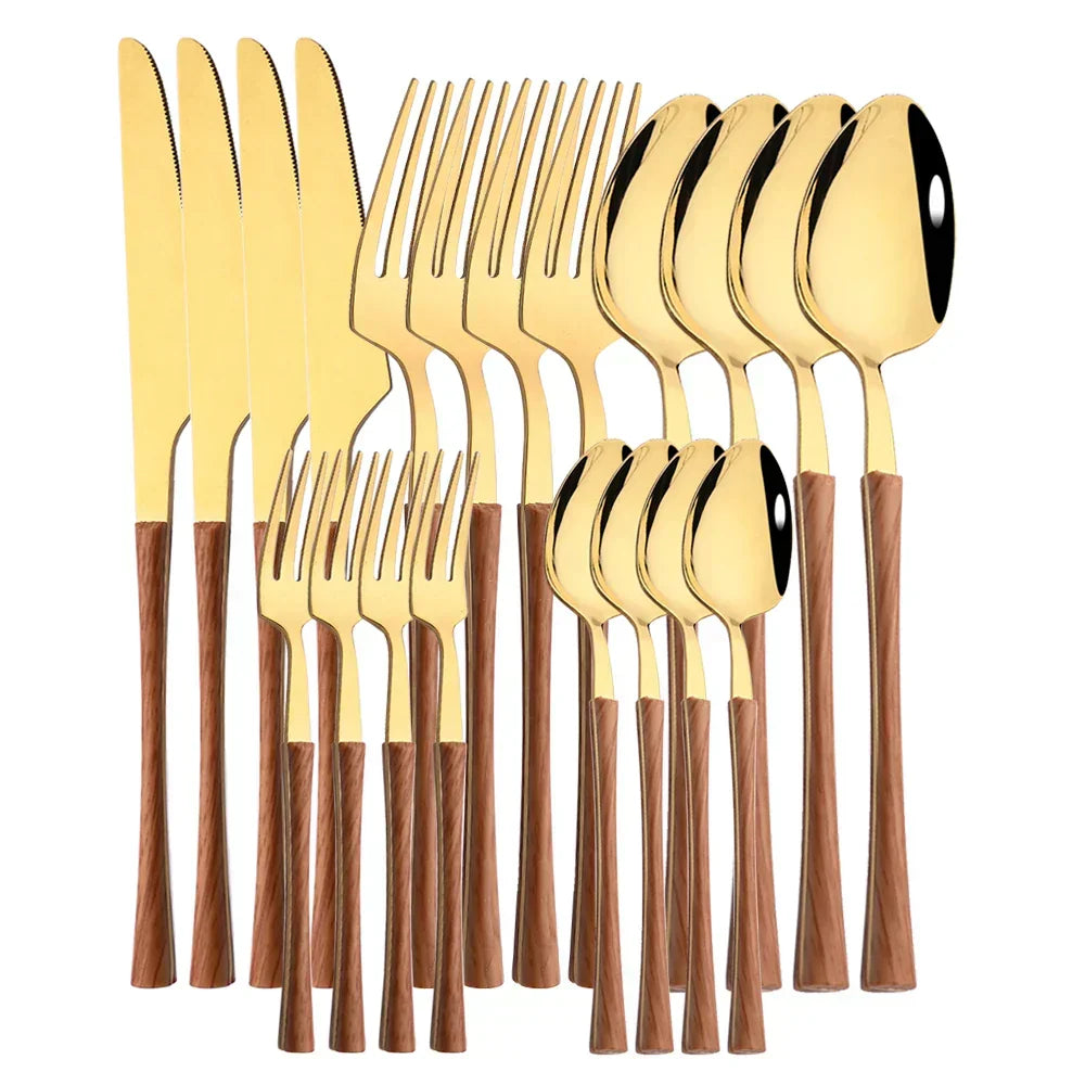 Rustic Dining Stainless Steel Cutlery with Wooden Handles
