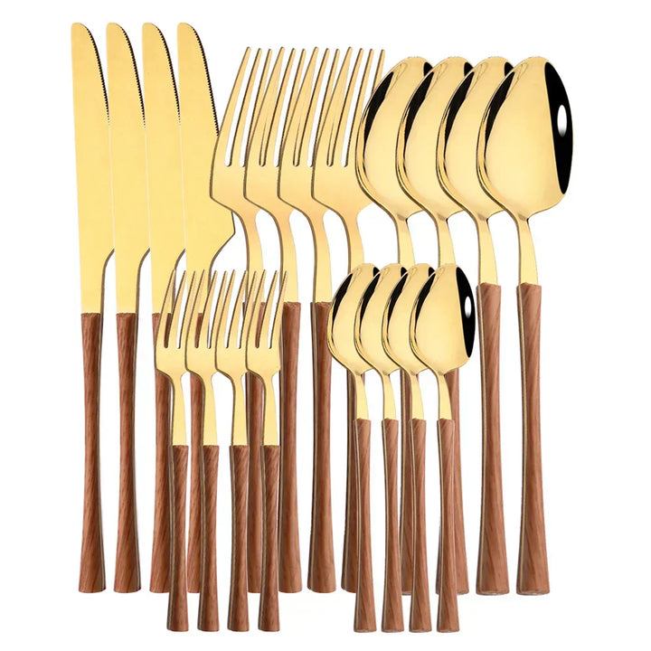 Rustic Dining Stainless Steel Cutlery with Wooden Handles