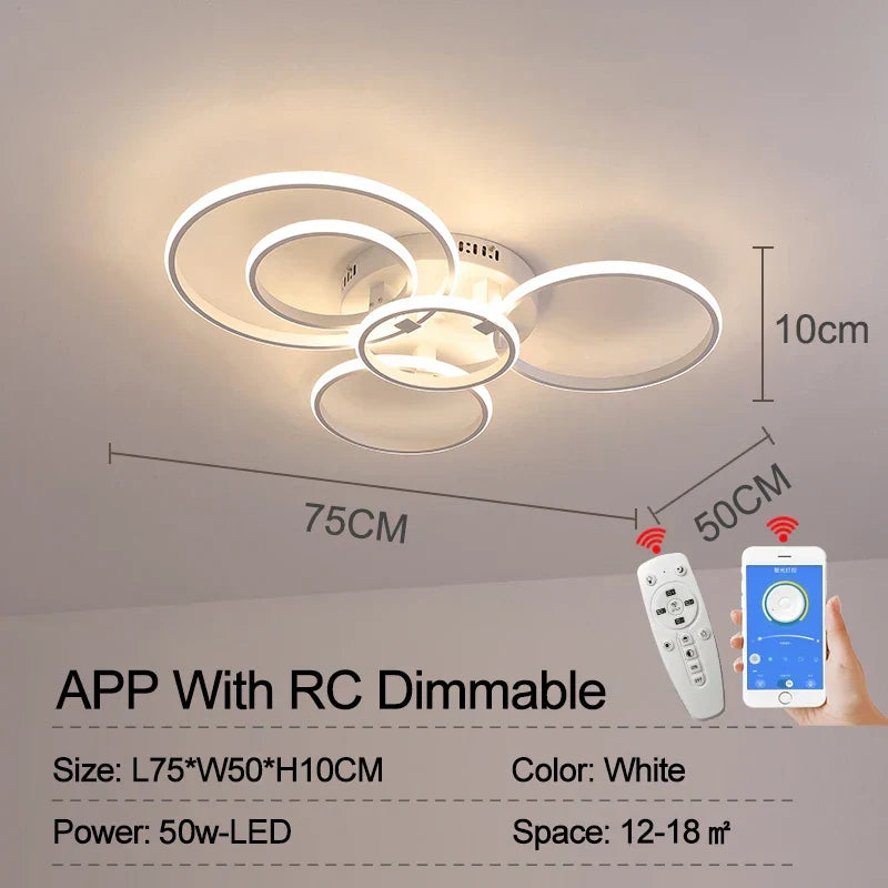 Modern LED Ceiling Light – Dimmable RC & APP Control, Circular Ring Design for Living Room, Bedroom, Kitchen & Dining Room | Kalsten