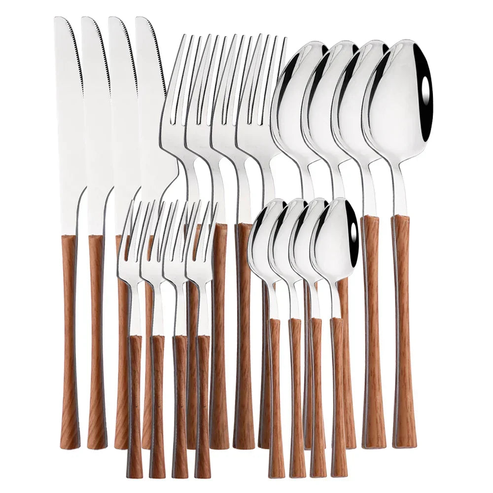 Rustic Dining Stainless Steel Cutlery with Wooden Handles