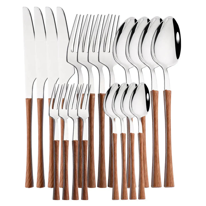Rustic Dining Stainless Steel Cutlery with Wooden Handles