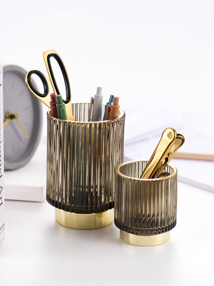 Kalsten | Elise Gold Foil Glass Makeup Halter & Organizer