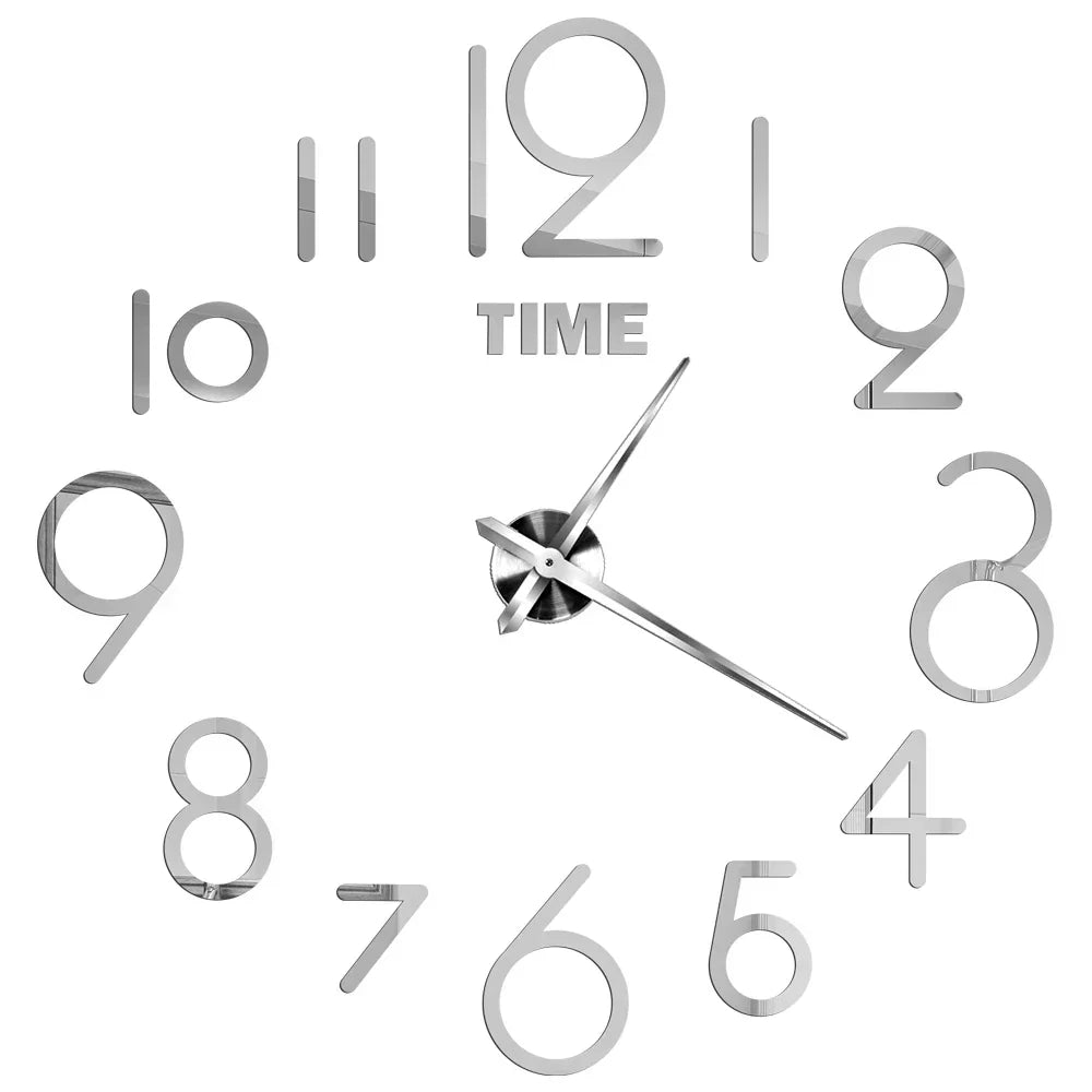 Large Wall Clock DIY 3D Self-adhesive Mirror Acrylic Wall Clock for Kitchen Dining Room Living Room Creative Home Decor | Karnz