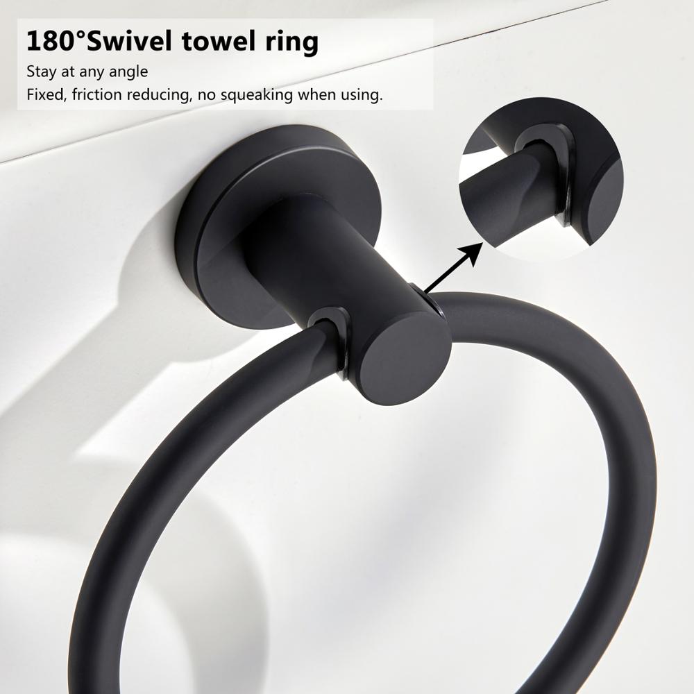 Kalsten | Towel ring made of 304 stainless steel in chrome, Round simple design, Black, European bathroom accessories, Rustproof