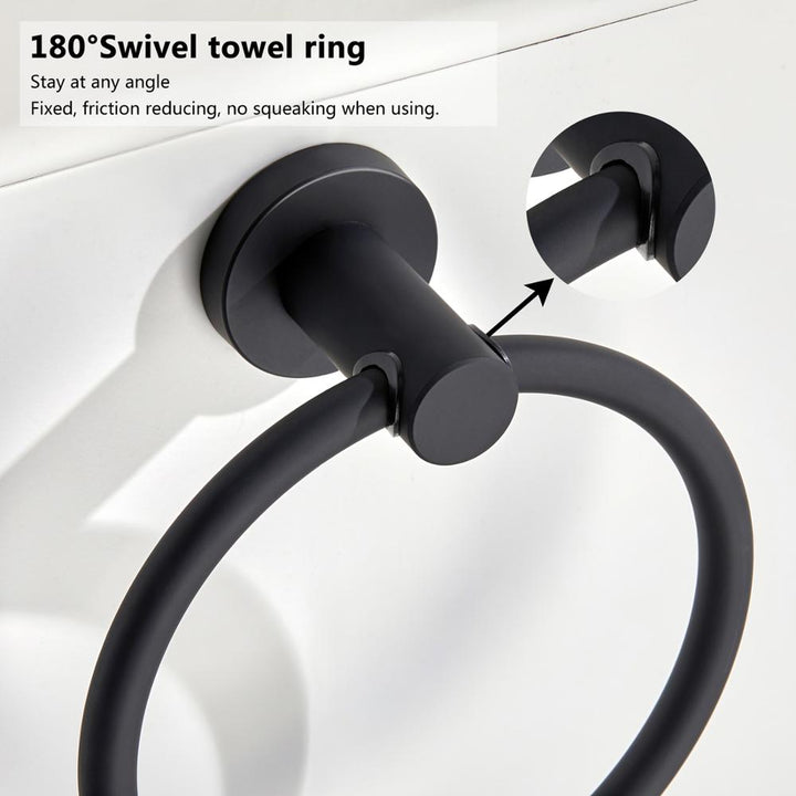 Kalsten | Towel ring made of 304 stainless steel in chrome, Round simple design, Black, European bathroom accessories, Rustproof