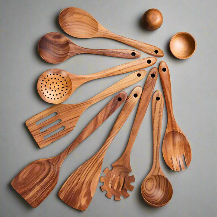 TeakChef Sustainable Teak Wood Kitchen Utensil Set