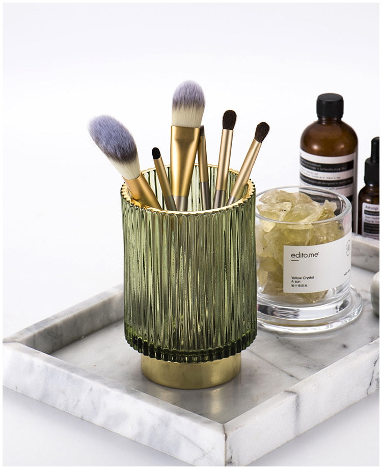 Kalsten | Elise Gold Foil Glass Makeup Halter & Organizer