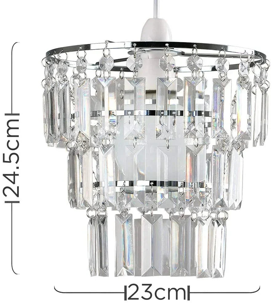 Modern 3-Tier Clear Beaded Chandelier: Elegant Acrylic Droplet Lampshade | Kalsten