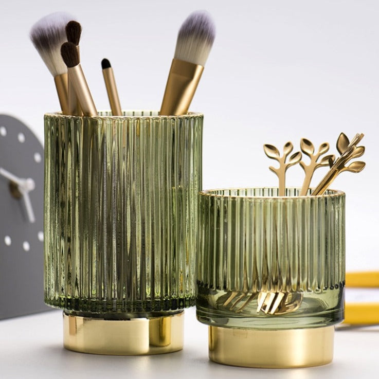 Kalsten | Elise Gold Foil Glass Makeup Halter & Organizer