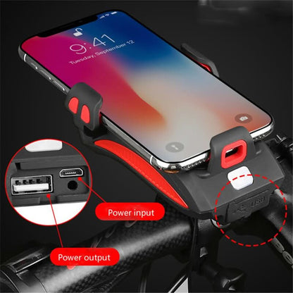 Skanto | 4-in-1 Bike Phone Mount with Power Bank, Light & Horn