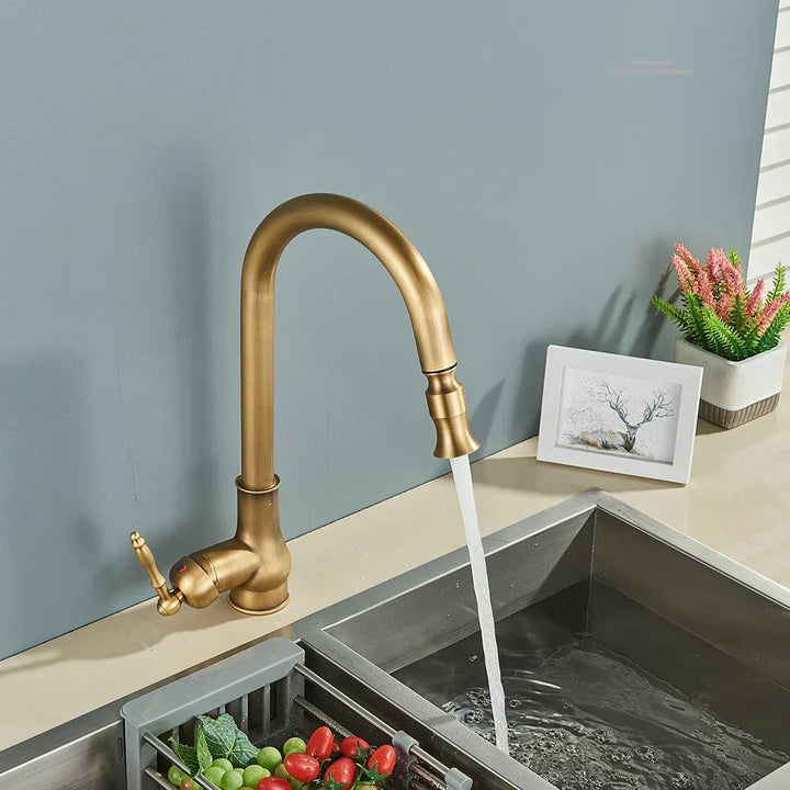 Retro Brass Kitchen Faucet – Swivel Spout