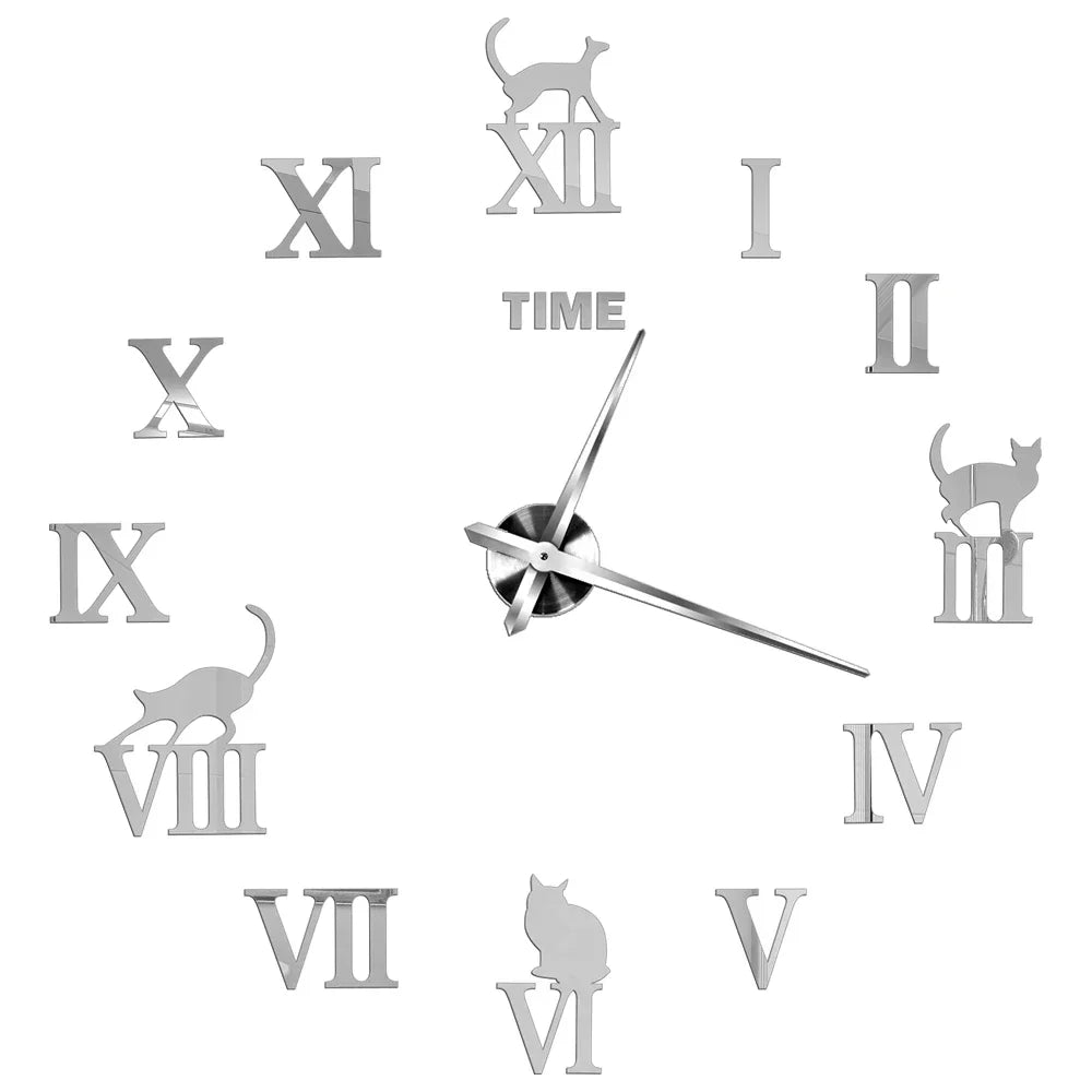 Large Wall Clock DIY 3D Self-adhesive Mirror Acrylic Wall Clock for Kitchen Dining Room Living Room Creative Home Decor | Karnz