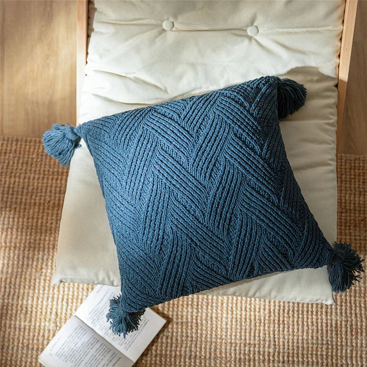 Chic Chenille Cushion Cover with Nordic Pom Poms - Luxury Comfort Kalsten